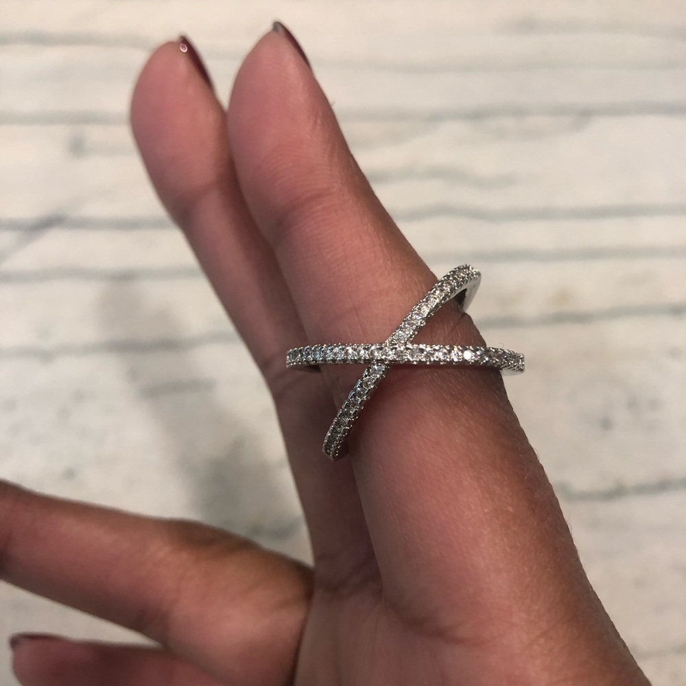 Silver Criss Cross X Infinity Loop Ring - image 3